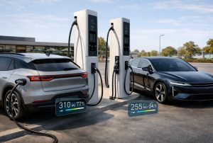 Best EV cars charging comparison at a public fast-charging station