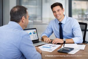 Financial planner meeting with a client to discuss financial goals